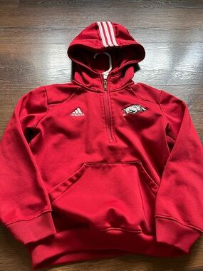 adidas Red Hooded Quarter-Zip Sweatshirt with Team Logo